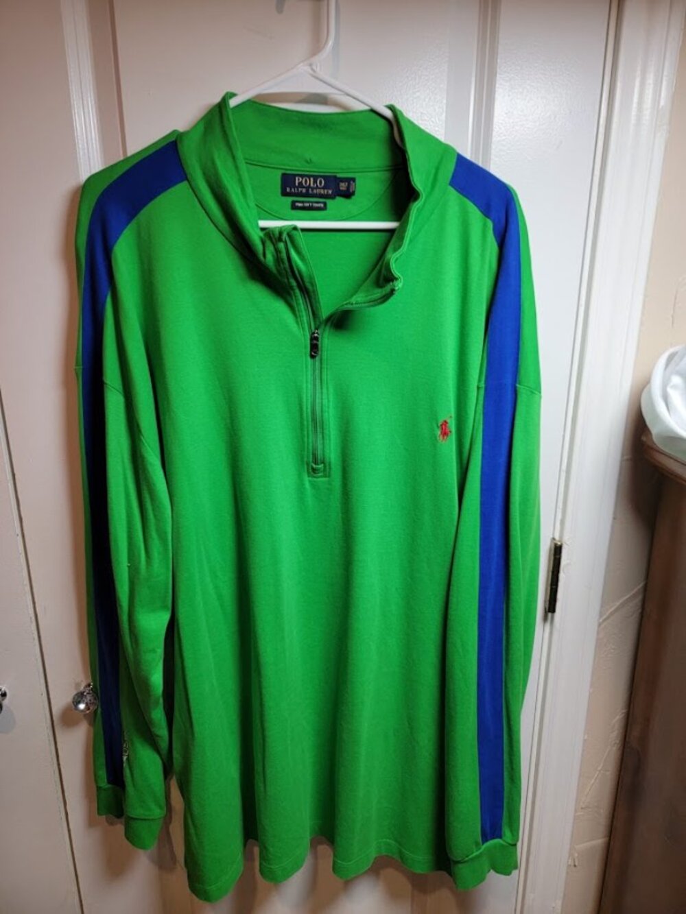 Polo Ralph Lauren Men's 3XLT Green Blue Quarter Zip Pima Soft Touch Pullover